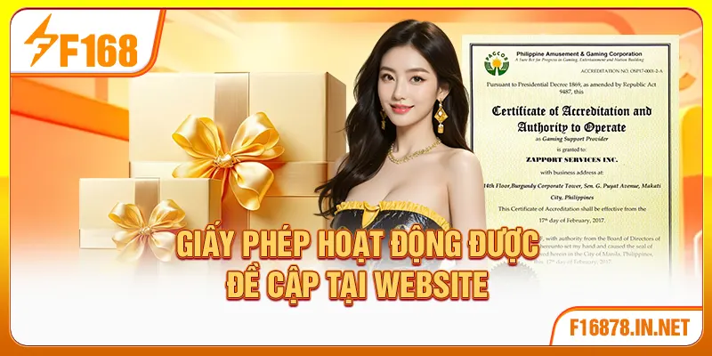 Giấy phép hoạt động được đề cập tại website